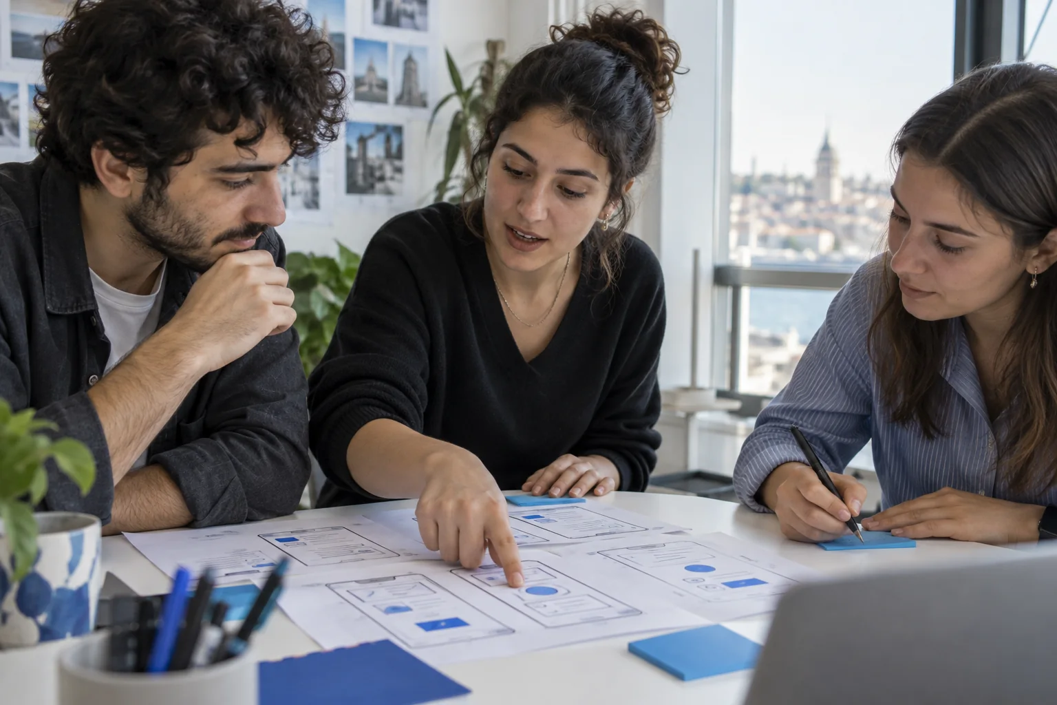 Team reviewing a draft together and giving feedback